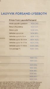 Forsand - Lysebotn ferry prices