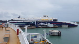 Big ferries going between Hirsthals, Denmark and Kristiansand, Norway